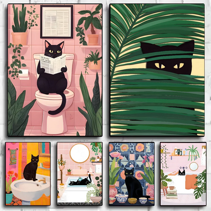 Green Aesthetic Cat Canvas Wall Art