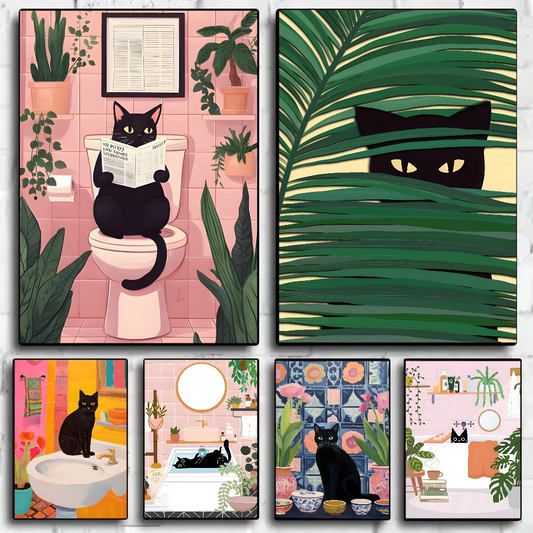 Green Aesthetic Cat Canvas Wall Art