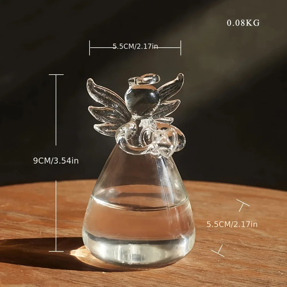 Crystal angel figurine vase used as decorative table accent in office
