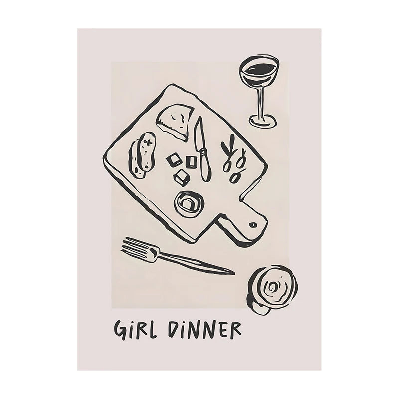 Trendy Kitchen Pizza Sushi Minimalist Canvas Wall Art