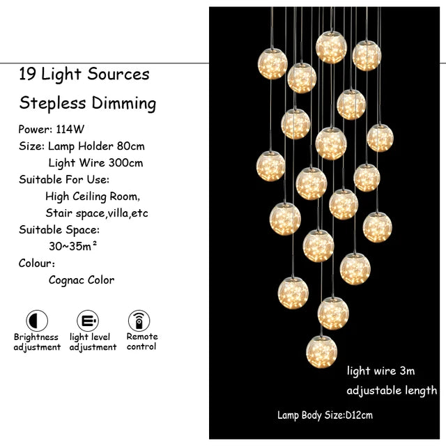 Fifteen globe glass chandelier on a 23.6 in diameter ceiling plate