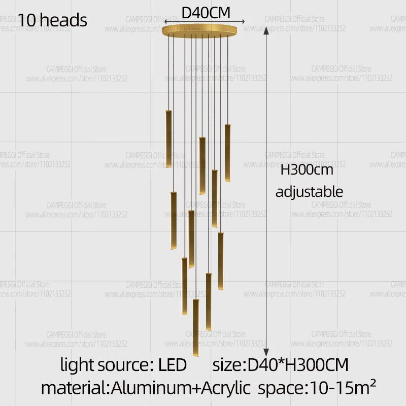 Twenty two rod chandelier, 19.7 in across, with a 157.5 in drop