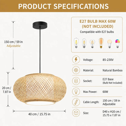 Japandi bamboo chandelier shade with traditional craft weaving