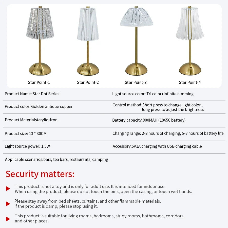 Touch sensor table lamp gold variant showing adjustable brightness levels