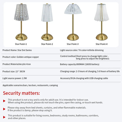 Touch sensor table lamp gold variant showing adjustable brightness levels