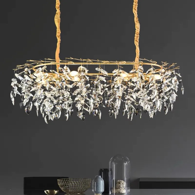 Six head luxury crystal chandelier in a painted gold iron finish
