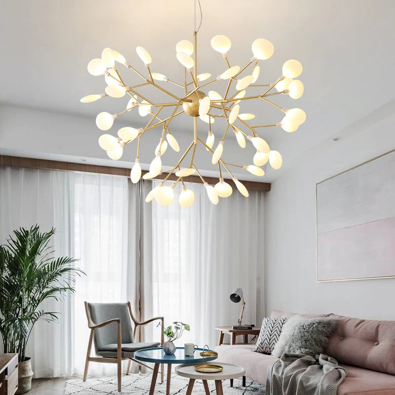 Black branch chandelier with metal shades facing up and down