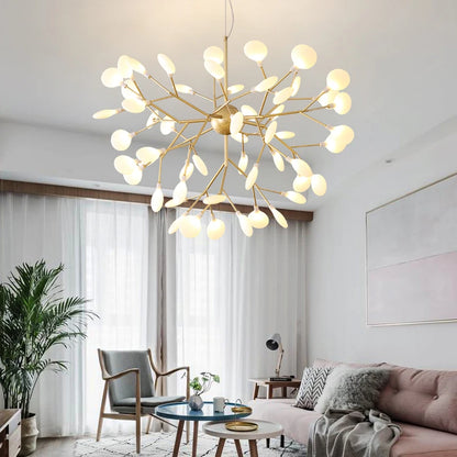 Black branch chandelier with metal shades facing up and down