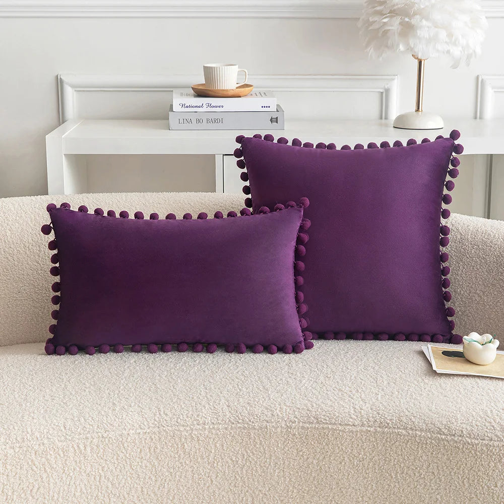 Velvet Pom-Pom Throw Pillow Cover — styling detail