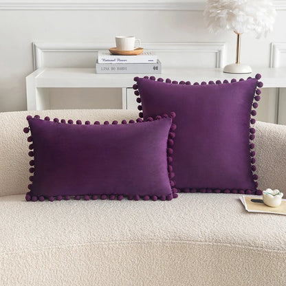 Velvet Pom-Pom Throw Pillow Cover — styling detail