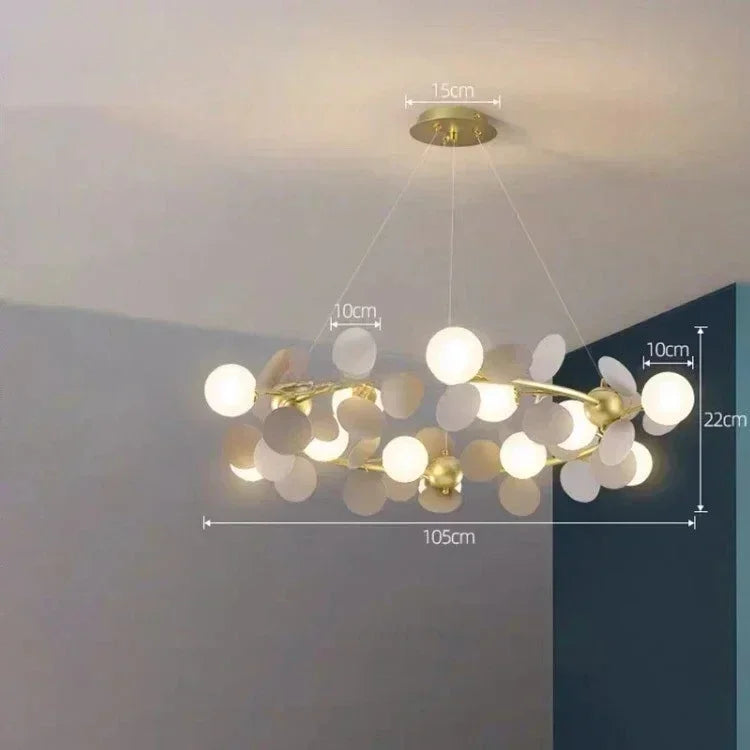 Fifteen globe flower branch chandelier with wide painted branches
