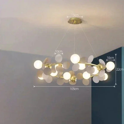 Fifteen globe flower branch chandelier with wide painted branches