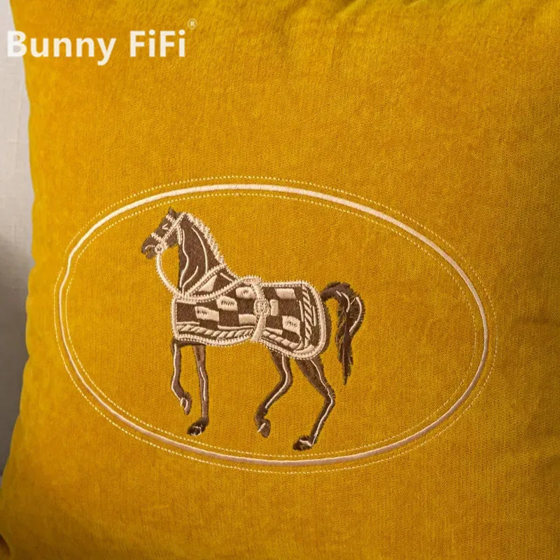 Embroidered Horse Throw Pillow Cover — styling detail