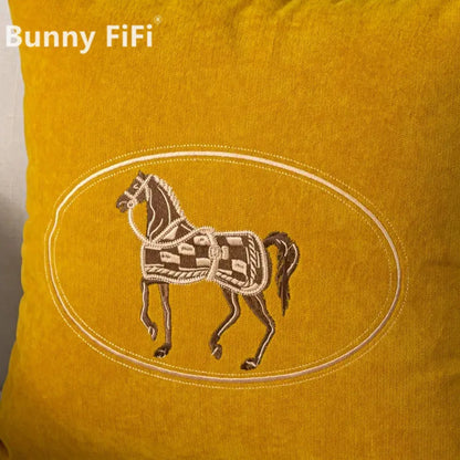 Embroidered Horse Throw Pillow Cover — styling detail