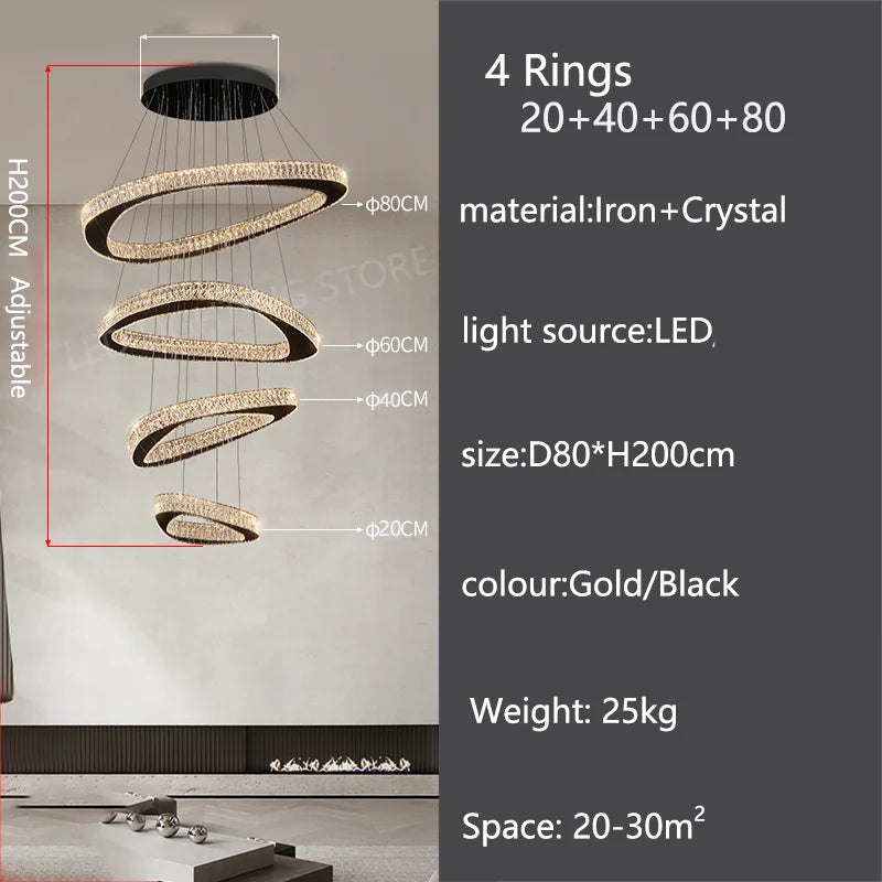 Neutral light setting on a stacked ring crystal chandelier