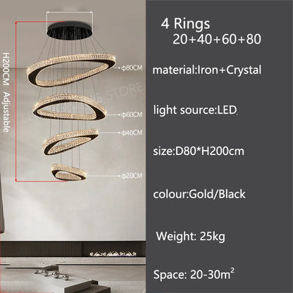 Neutral light setting on a stacked ring crystal chandelier