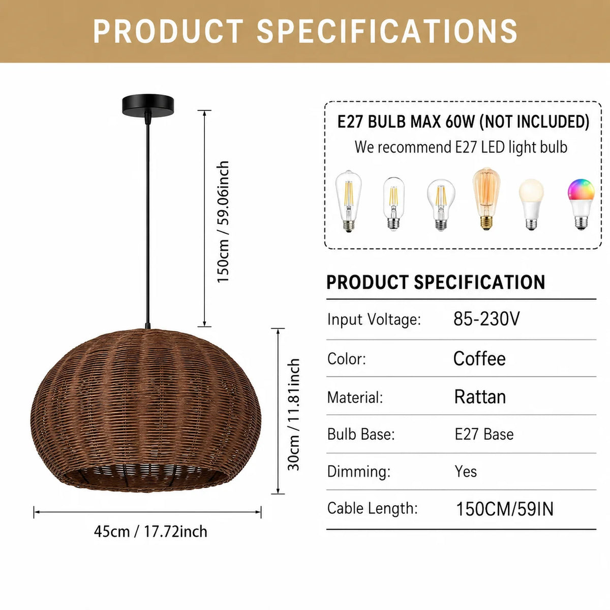 Farmhouse Rattan Globe Pendant