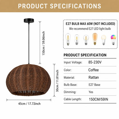 Farmhouse Rattan Globe Pendant
