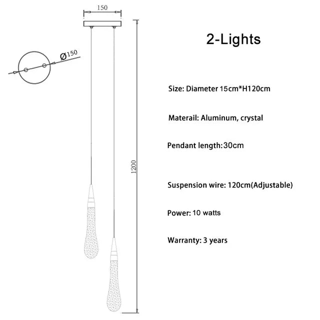 Crystal chandelier with three lights on a slim plated steel frame