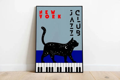 Black Piano Fortune Cat Canvas Wall Art