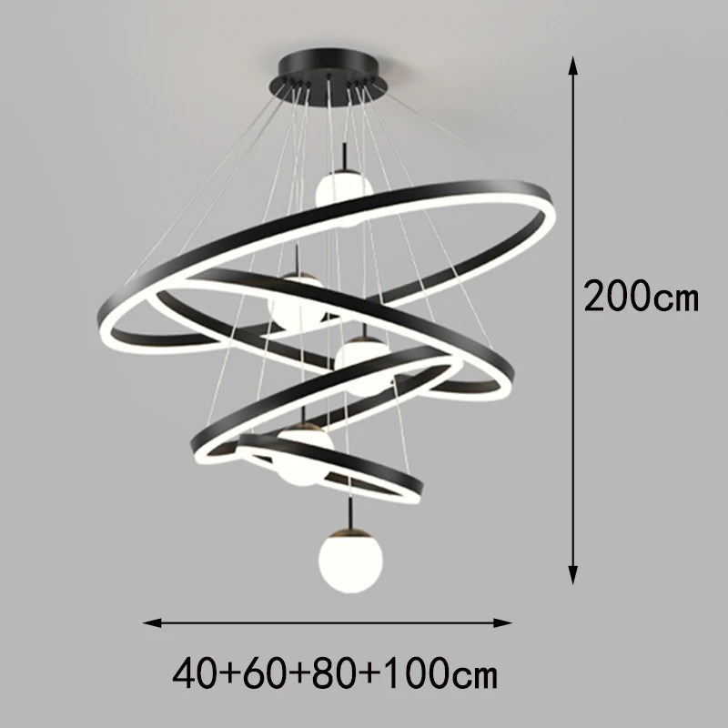 Stacked ring chandelier in black with app adjustable colour temperature