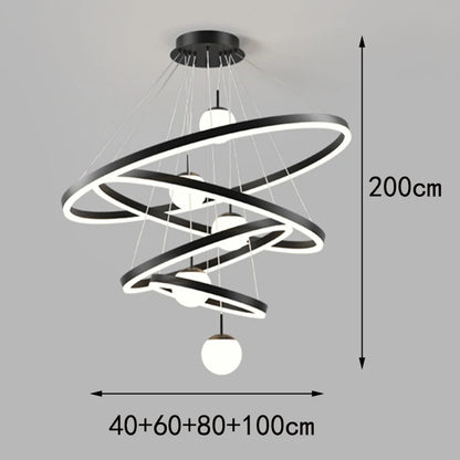 Stacked ring chandelier in black with app adjustable colour temperature