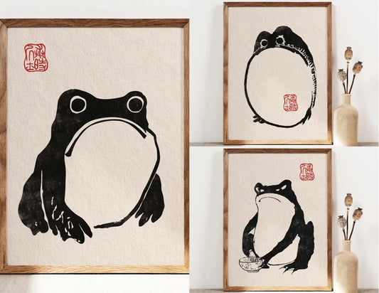 Matsumoto Hoji Funny Frog Japanese Canvas Wall Art