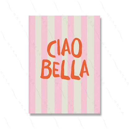 Italian Dolce Vita vintage wall art print set — multiple size comparison