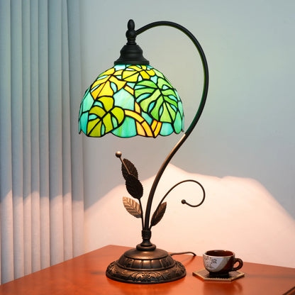 Stained glass leaf lamp side profile showing organic canopy shape