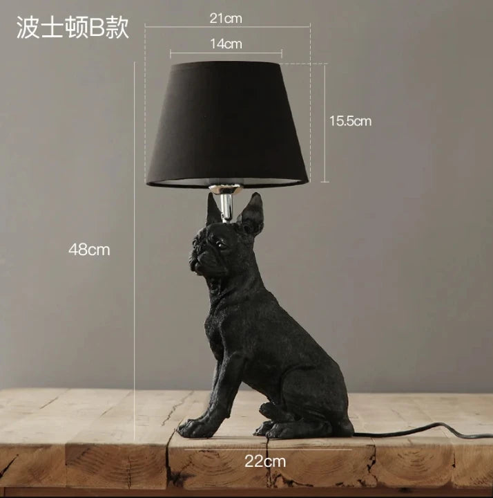 Black dog table lamp warm light in living room decorative display