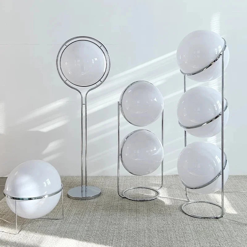 Acrylic ball floor lamp warm light mode casting soft ambient glow