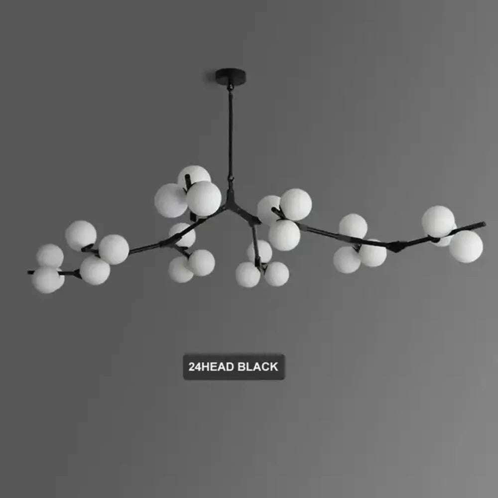 Twenty four head glass branch chandelier in black iron