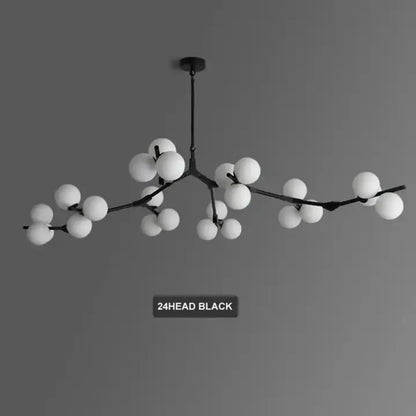 Twenty four head glass branch chandelier in black iron