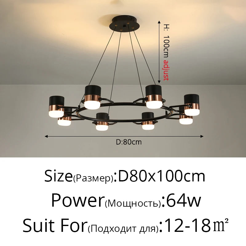 Rotatable spotlight chandelier at 31.5 in width with eight heads