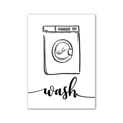 Minimalist Black White Stick Figure Laundry Canvas Art