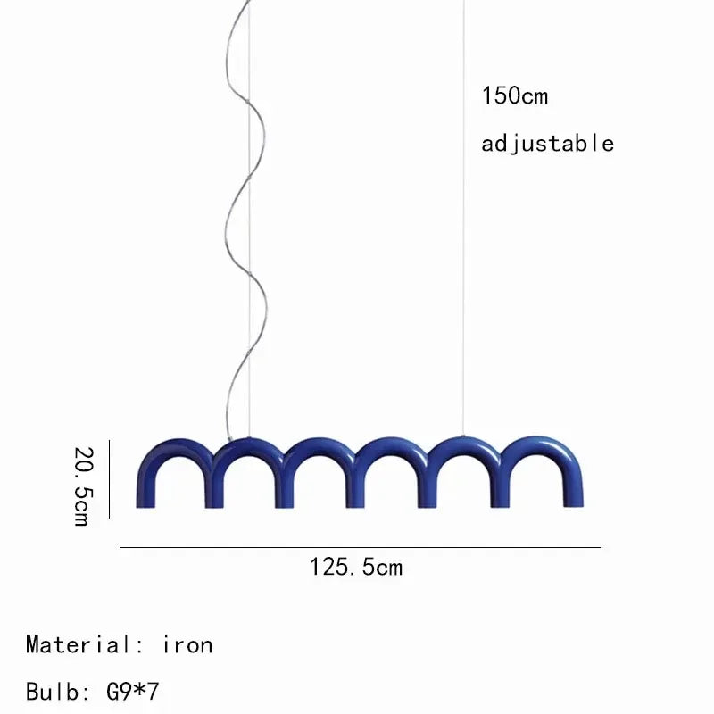Blue arch tube chandelier wired for 90 to 260V, bulbs not included