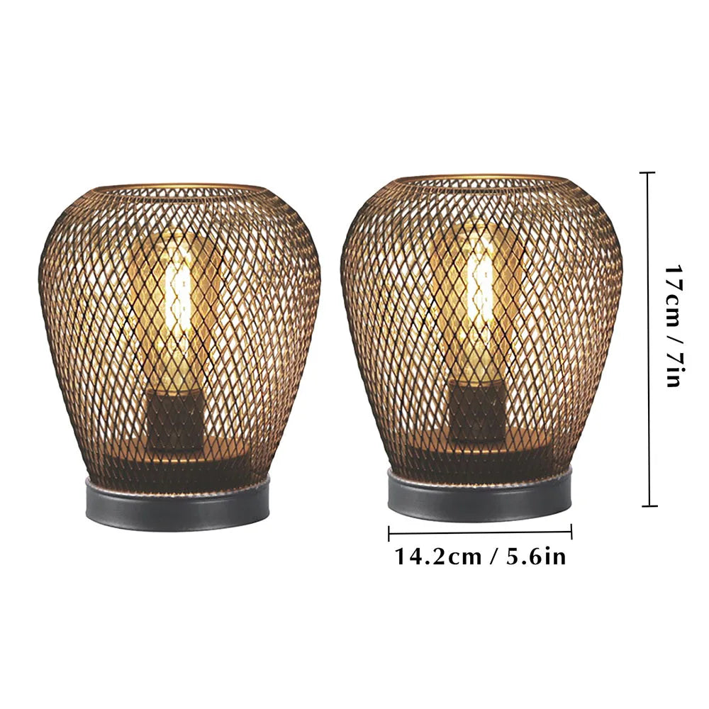 Diamond metal cage lamp close-up showing LED bulb inside cage body