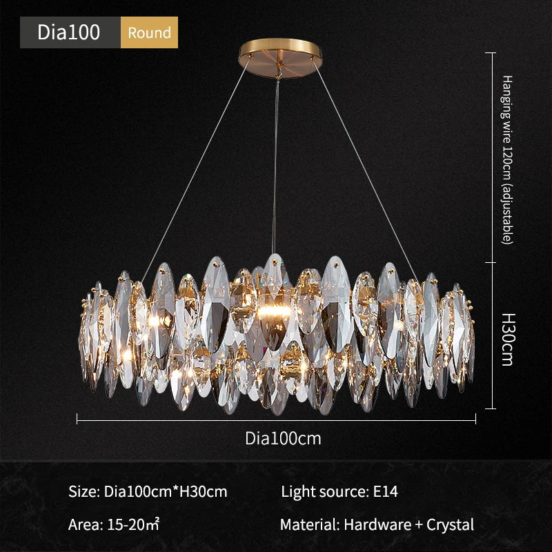 Round crystal chandelier at 39.4 in diameter with three color light