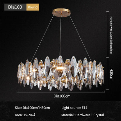 Round crystal chandelier at 39.4 in diameter with three color light