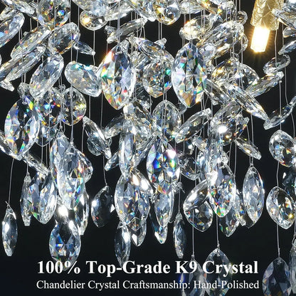 K9 crystal detail on a polished branching chandelier arm in silver