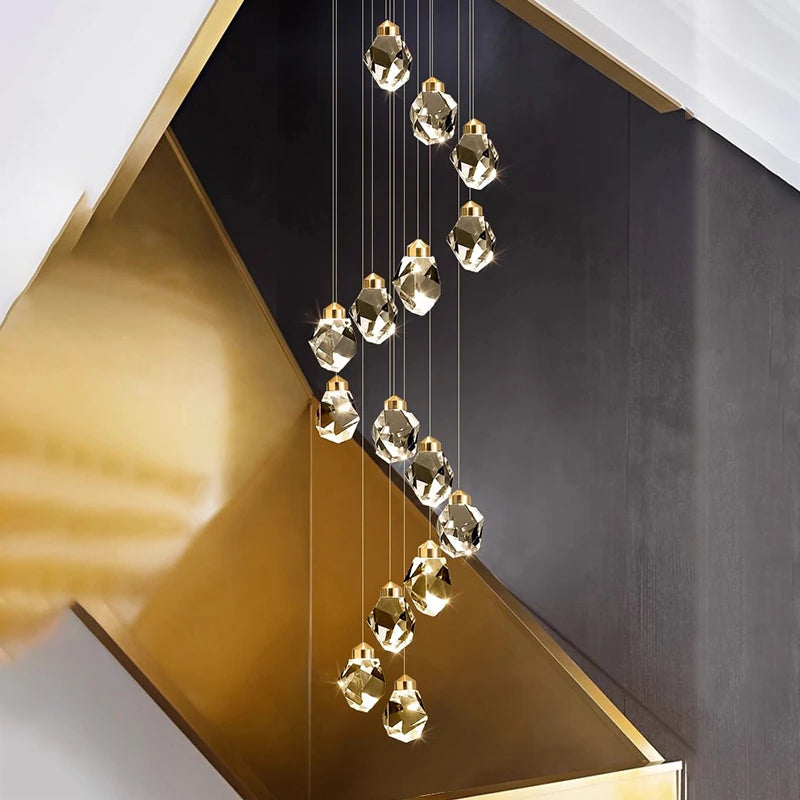 Crystal cluster ring chandelier with crystal heads on an iron ring