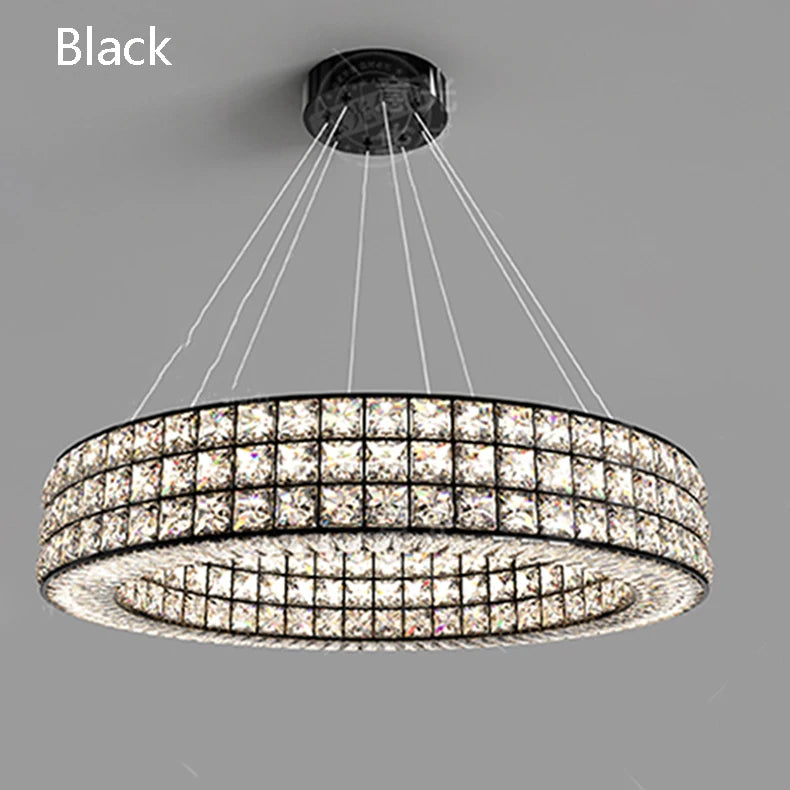 Black halo ring chandelier with warm white light for dining tables