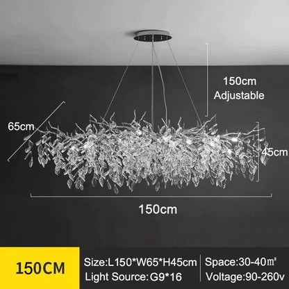 Linear crystal chandelier at 39.4 in long in neutral white light