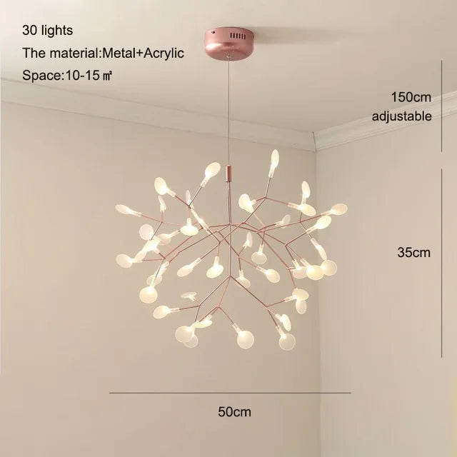Firefly style chandelier at 38.6 in across on a forged gold frame