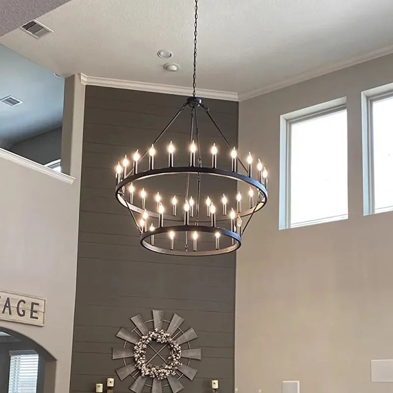 Twenty four light wrought iron chandelier at 47.2 in (120 cm)