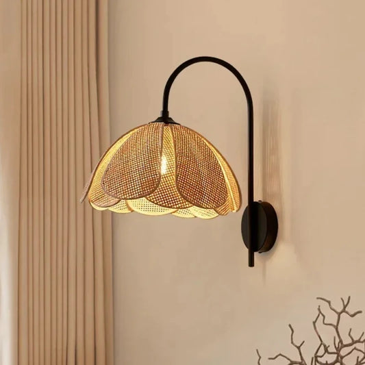rattan wall sconce, front view on white background