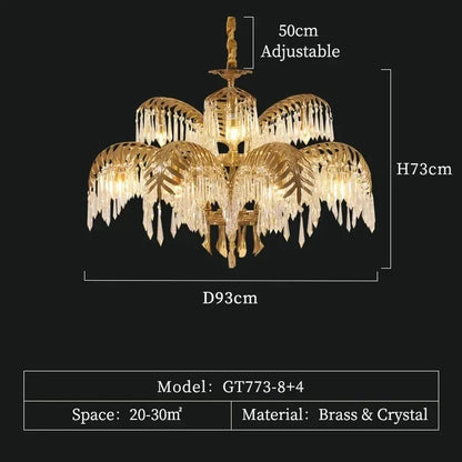 French classic crystal chandelier in a plated gold iron finish