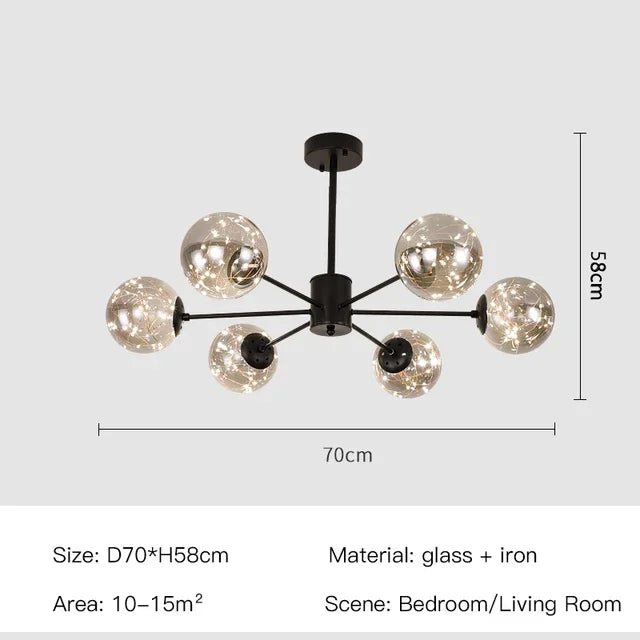 Self contained Nordic glass ball chandelier with included LED bulbs