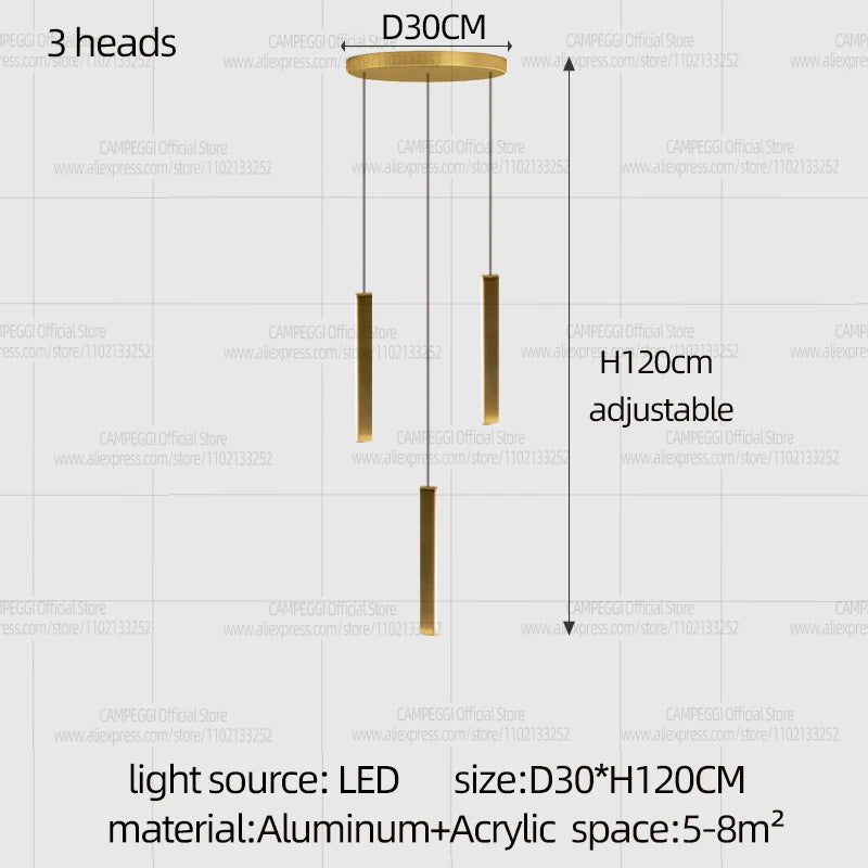 Polished steel finished rod chandelier with integrated LED light