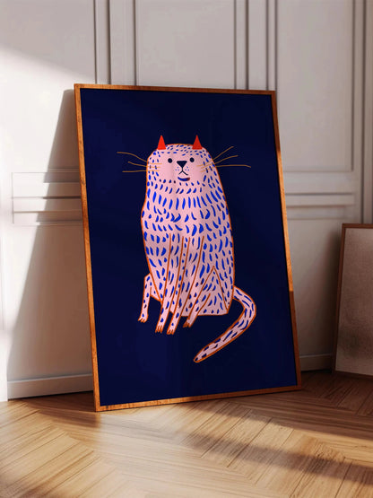 Abstract Whimsical Cat Canvas Wall Art Print